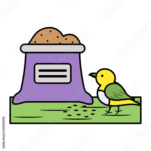 Grain Bag with Bird Concept, Wild Bird Food vector color icon design, Farm and Gardening symbol, villagers life Sign, countryside and Livestock stock illustration