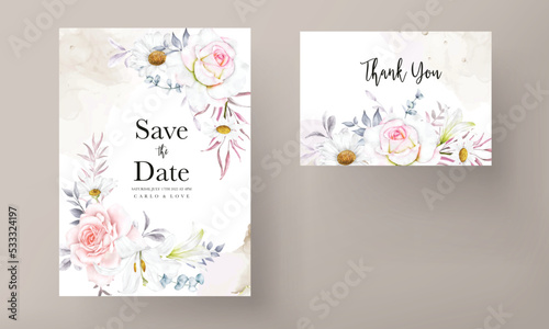 romantic hand drawn watercolor floral invitation card template