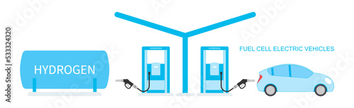 Station of Fuel Cell Electric Vehicle technology lithium ion with Zero Emissions fossil energy and catalyst separates the polymer