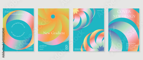 Abstract fluid gradient background vector. Futuristic style cover template with geometric shapes, retro color, rainbow. Modern vibrant wallpaper design for banner, poster, flyer, presentation, card.