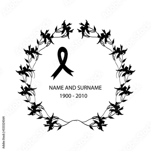 Funeral wreaths with funeral ribbon. Place for the text Name, surname and dates.
