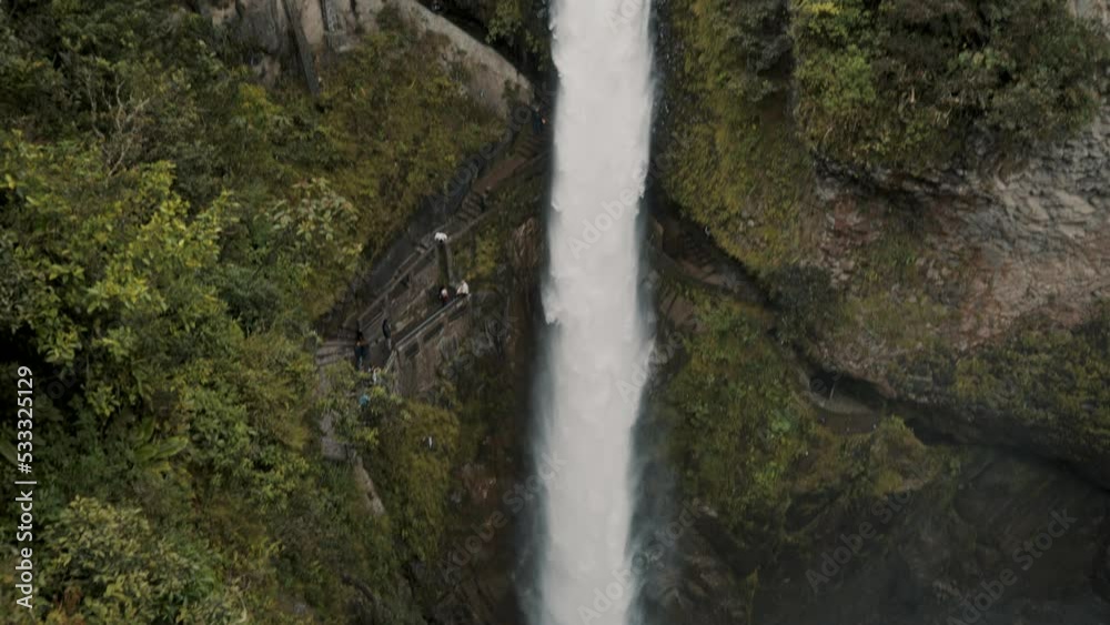 Spectacular Views Of Paílón Del Diablo Waterfall Near Baños de Agua Santa In Ecuador. Tracking Shot Spectacular Views Of Paílón Del Diablo Waterfall Near Baños de Agua Santa In Ecuador. Tracking Shot