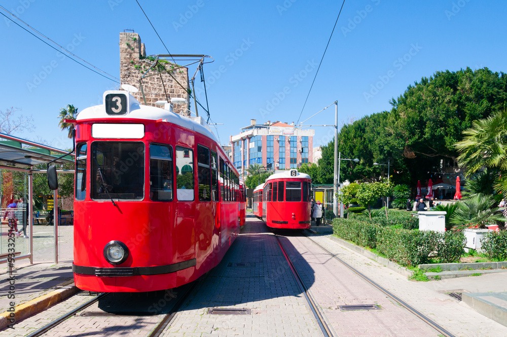 Fototapeta premium Nostalgic tram, Antalya Kaleici.
