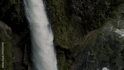 Famous Pailon Del Diablo Waterfall In Baños De Agua Santa, Ecuador - tilt down