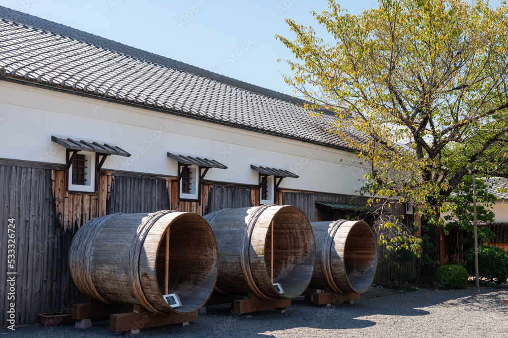 Building of old traditional Japanese-sake brewery in Fushimi, Kyoto, Japan