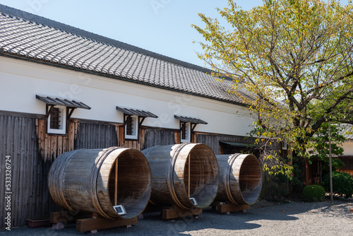 Obraz na płótnie Building of old traditional Japanese-sake brewery in Fushimi, Kyoto, Japan w salonie