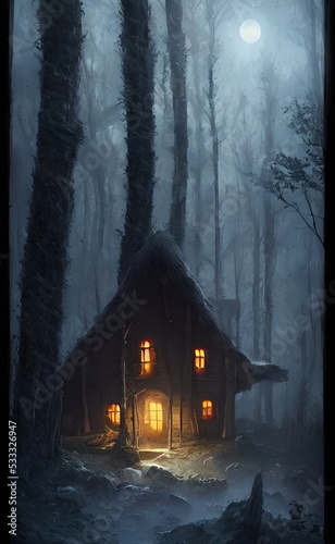 Mysterious house in the forest, fairy tale, hermit's house