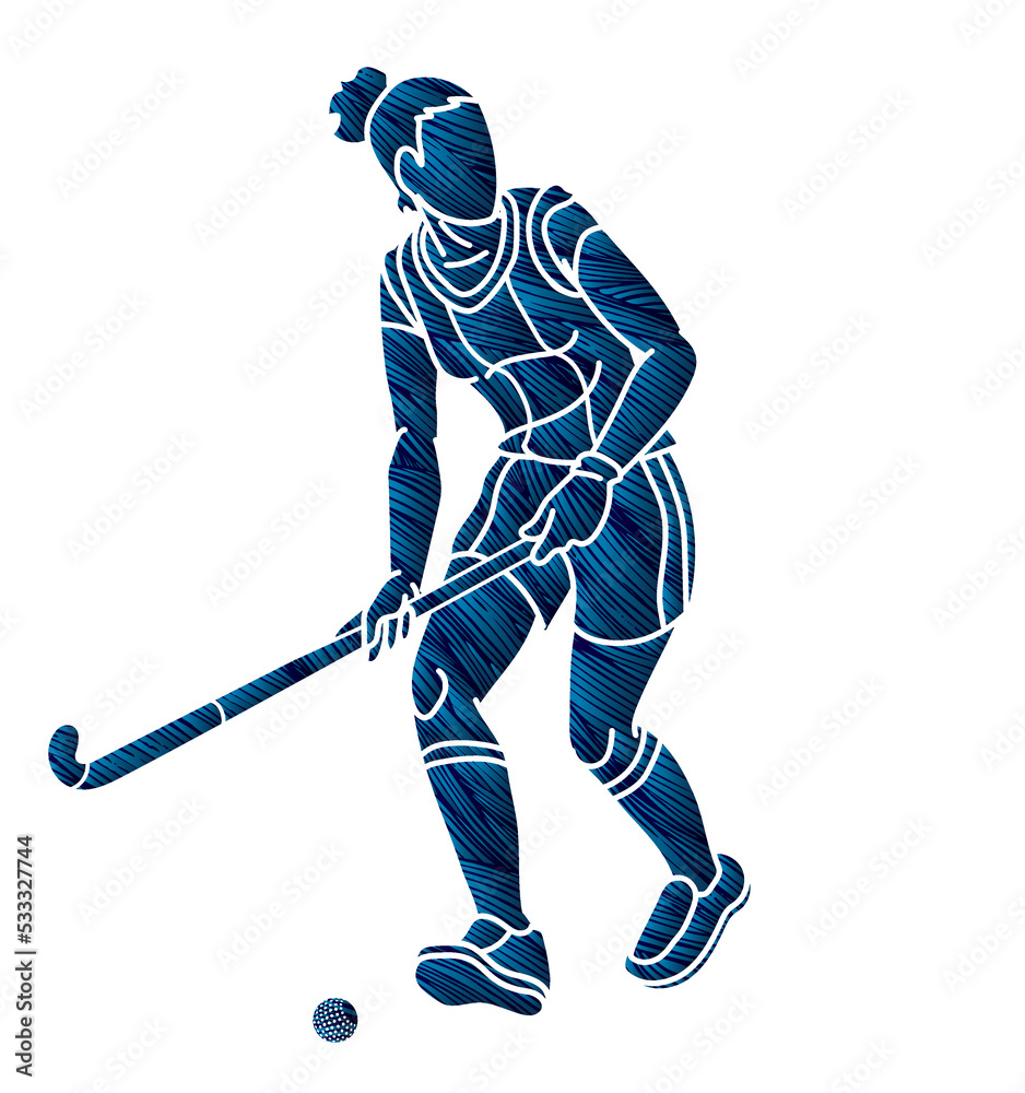 Fototapeta premium Field Hockey Sport Female Player Action Cartoon Graphic Vector