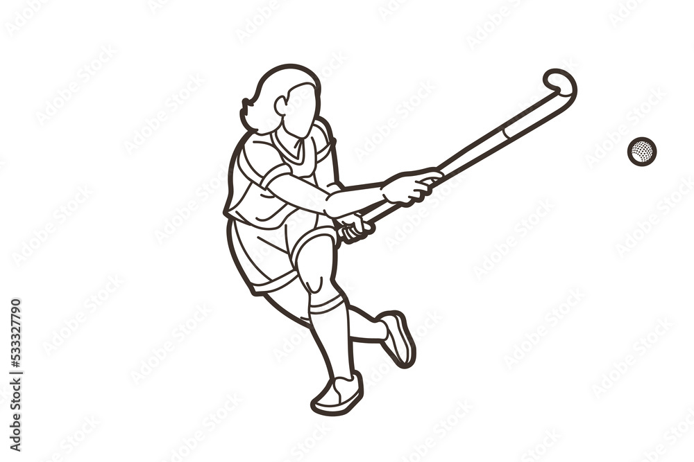 Field Hockey Sport Female Player Action Cartoon Graphic Vector Field Hockey Sport Female Player Action Cartoon Graphic Vector