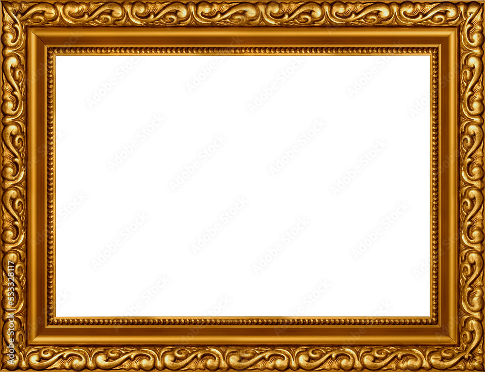 Gold plated empty decorative ornament frame, use horizontal or vertical isolated