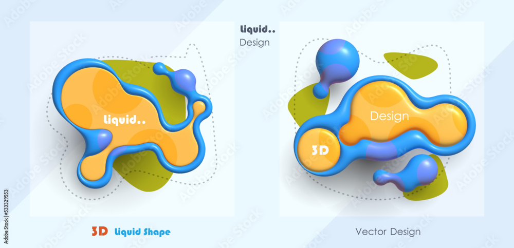 Illustration abstract dynamic liquid-fluid shape,gradient color background.3d rendering bubble shape,element minimal vector set.Modern graphic design three-dimensional for poster cover,banner template