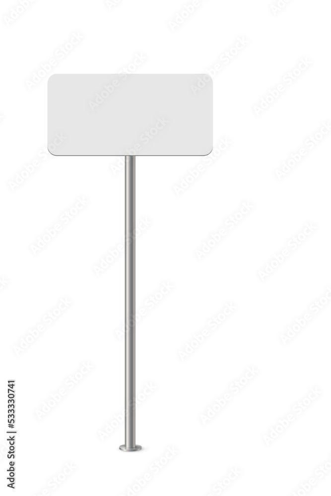 Rectangle blank road sign on metal pole vector illustration. 3d realistic traffic board for highway, isolated empty attention roadside signpost to notice information, danger, guide Rectangle blank road sign on metal pole vector illustration. 3d realistic traffic board for highway, isolated empty attention roadside signpost to notice information, danger, guide
