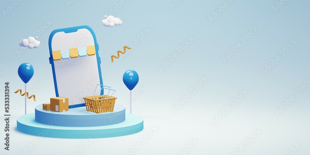 Online shopping design concept with mobile phone Online shopping design concept with mobile phone