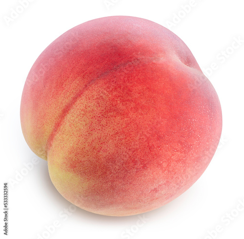 White Peach fruit with leaf isolated on white background, Fresh White Peach on White Background With clipping path.