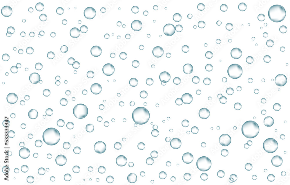 Oxygen air bubbles flow in water on white background. Oxygen air bubbles flow in water on white background.