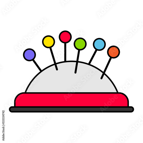 Dressmaker equipment vector color icon design, Ensemble and In vogue symbol, clothing and outfits Sign, Fashion Show and Exhibition stock illustration, Needlework pincushion Concept