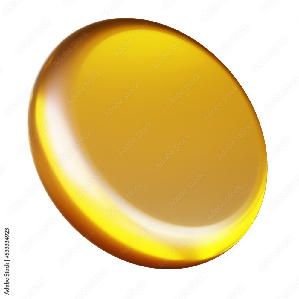 3d gold coin shape dynamic financial market element. Geometric success symbol.