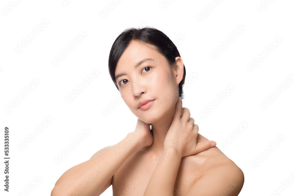 Portrait healthy pretty young woman isolated on white background. beautiful female model person applying cosmetic cream for skincare on fresh makeup clean face. spa, treatment, wellness concept. Portrait healthy pretty young woman isolated on white background. beautiful female model person applying cosmetic cream for skincare on fresh makeup clean face. spa, treatment, wellness concept.