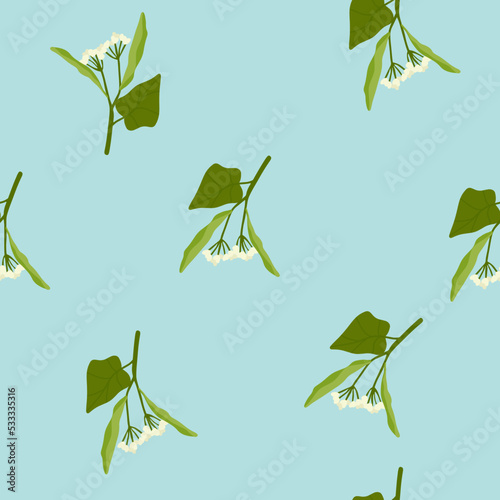 Herbs Linden, for design cosmetic, natural medicine, herbal tea, food menu. Seamless vector pattern with linden flowers. for linden tea packaging design, printing on fabric, tablecloth