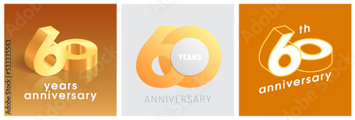 60 years anniversary set of vector graphic icons, logos. Design elements with golden number