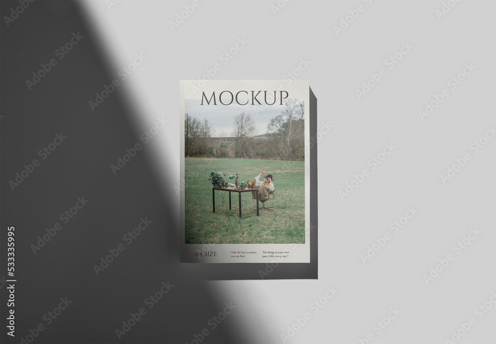 A4 Magazine Mockup With a Shadow Stock Template | Adobe Stock