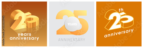 25 years anniversary set of vector graphic icons, logos. Design elements with golden number