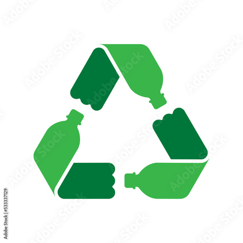 Recycle plastic pet bottle icon, Green recycling rotation triangle sign, Reusable ecological preservation concept, Isolated on white background, Vector illustration