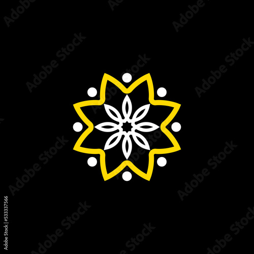 Simple Body or human with leaves like flower on around circle image graphic icon logo design abstract concept vector stock. Can be used as symbol related to people or community