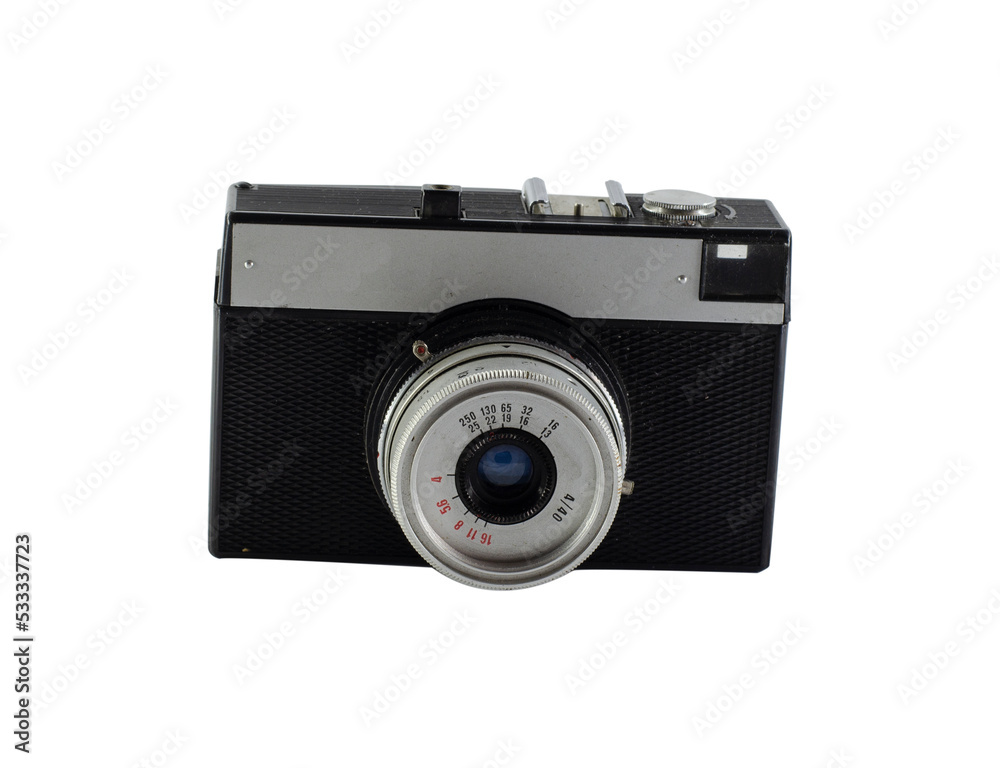 Vintage camera. Isolated image. Camera on a white background.