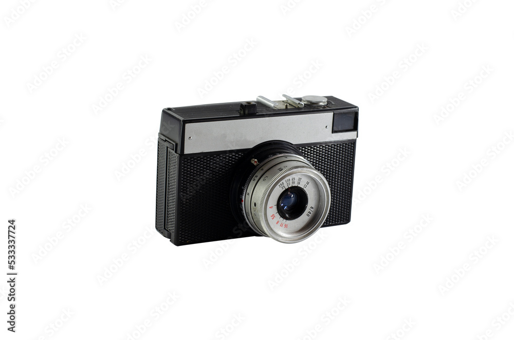 Vintage camera. Isolated image of a vintage camera. Old camera on a white background.