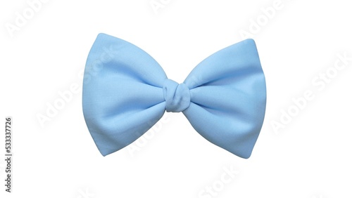 Simple hair bow in beautiful soft blue color made out of cotton fabric with white background
