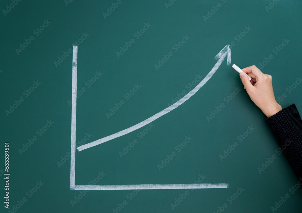 White chalk draw increment chart on blackboard