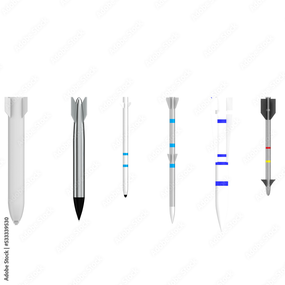 3d rendering illustration of missiles and bombs 3d rendering illustration of missiles and bombs