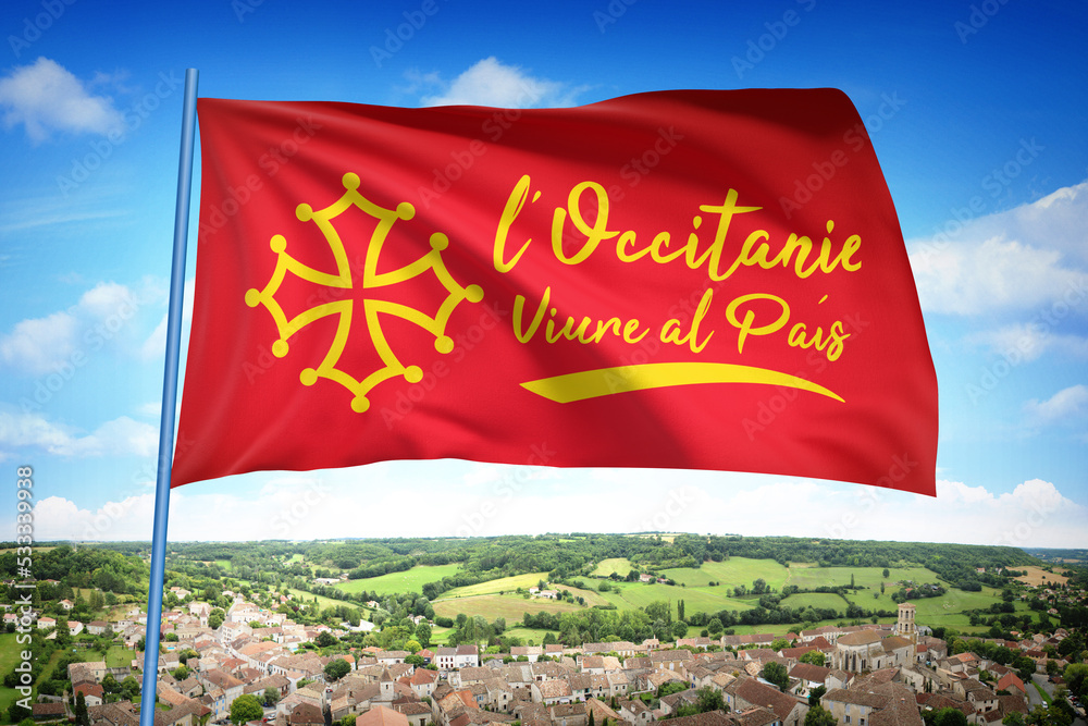Fotografia do Stock: Drapeau Région Occitanie, invitation tourisme dans