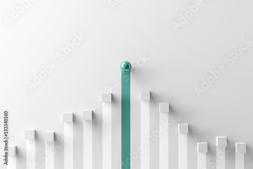 Leadership concept, One leader green sphere leads other white boxes. Winning strategy in business, 3d render. copy space.