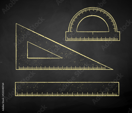 Vector chalk drawn illustration collection of rulers