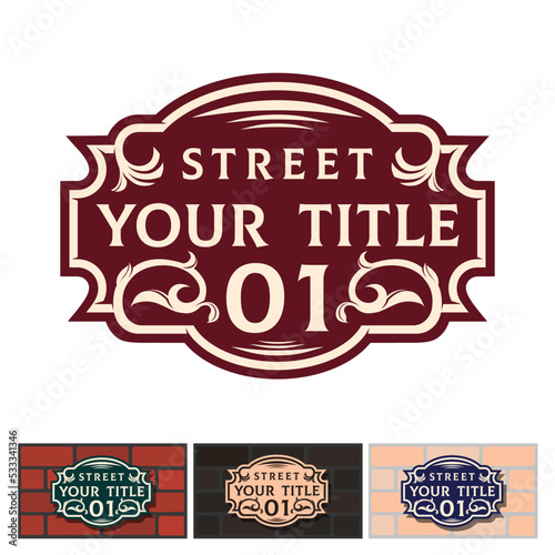 Addressable figured plate with a street number for residential and non-residential premises, houses, shops, cafes. Different colors pattern, isolated vector illustration