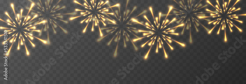 Vector festive fireworks on a transparent background. Fireworks png, festive light png. Magic fireworks lights. Christmas light.