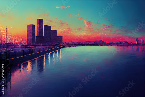 Canvas Print Panoramic picture of Canary Wharf view from Greenwich , style U1 1