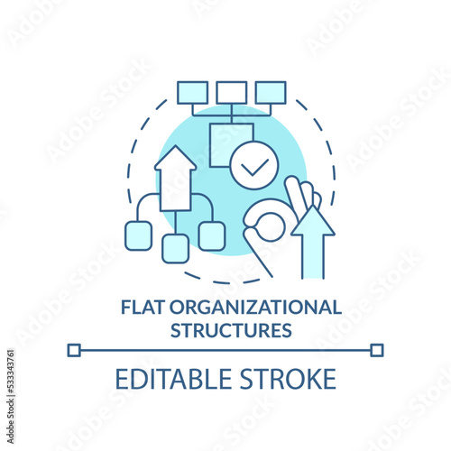 Flat organizational structures turquoise concept icon. Punditized business trend abstract idea thin line illustration. Isolated outline drawing. Editable stroke. Arial, Myriad Pro-Bold fonts used