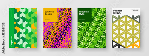 Creative mosaic pattern brochure concept set. Colorful presentation vector design template composition.
