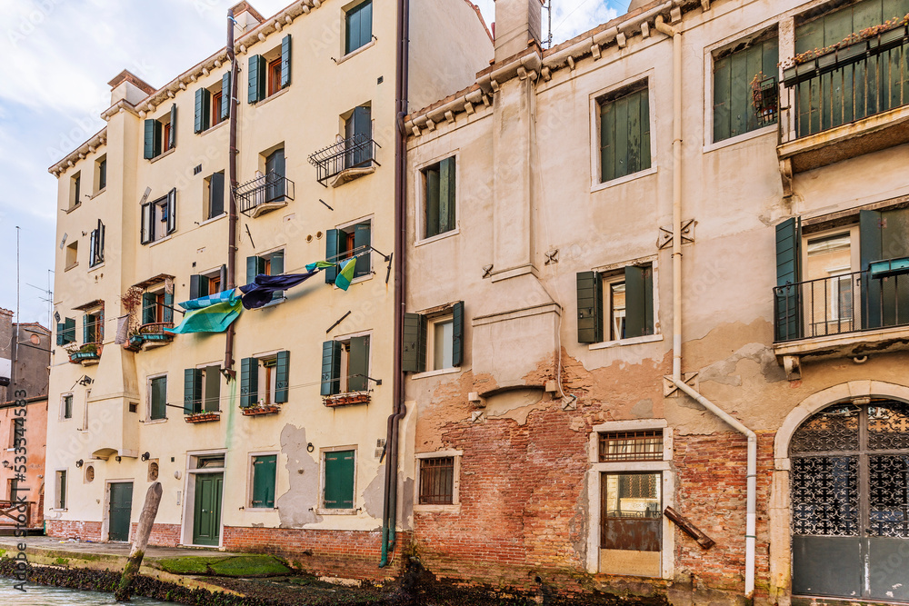 Facade of old buildings in Venice