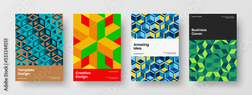 Isolated geometric shapes presentation template set. Unique company cover design vector illustration collection.