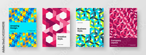 Isolated mosaic pattern pamphlet illustration bundle. Minimalistic placard vector design layout collection.