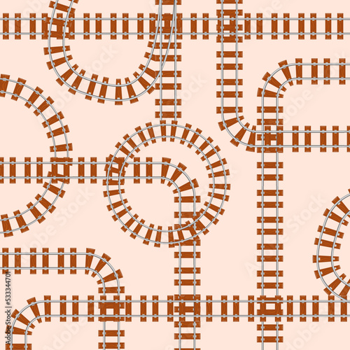 From above seamless pattern made of railroad padding on peach background.