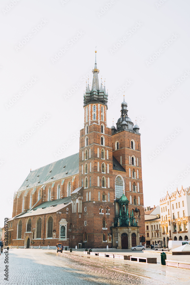 St. Mary's Basilica on the Krakow Main Square. Old city center. High quality photo