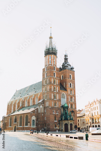 St. Mary s Basilica on the Krakow Main Square. Old city center. High quality photo