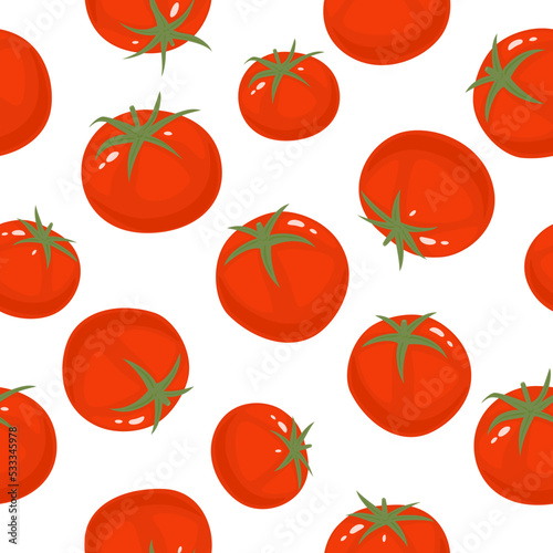 Tomatoes seamless pattern in cartoon flat style. Vector illustration. Healthy food background. Vector illustration.