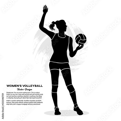 Female volleyball player holding the ball. Vector silhouette illustration