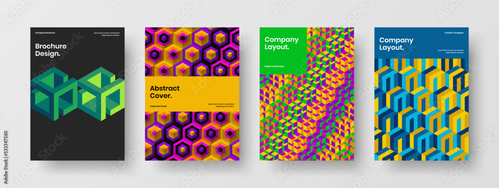 Fototapeta premium Abstract geometric tiles presentation layout set. Amazing banner A4 design vector template bundle.